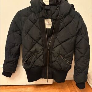 Moncler Women’s Black Down Bomber Jacket – Ribbed Hem – Size 00